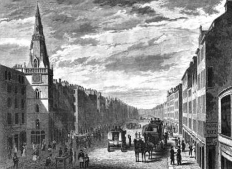 Engraving of view of Trongate, looking towards Argyle Street,Glasgow