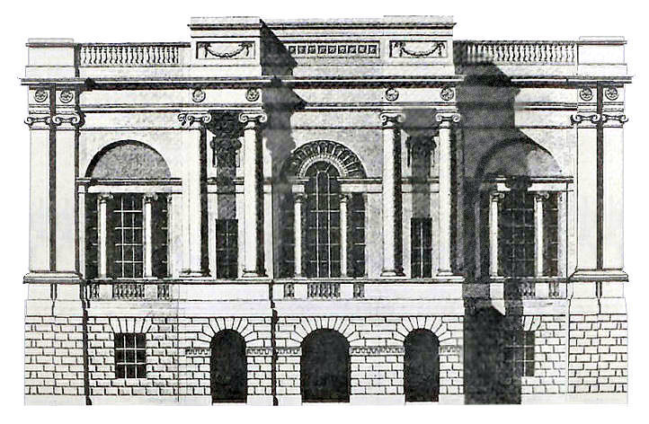 Elevation of original Assembly Rooms featuring the McLennan Arch