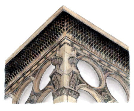 Drawing showing detail of ironwork at upper levels of Ca' D'Oro Building, Glasgow