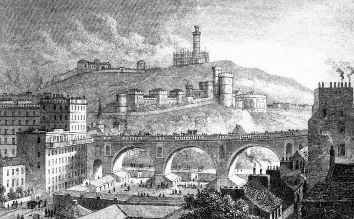 Engraving of North Bridge & Calton Hill, Edinburgh