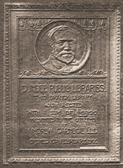 Bronze plaque at Arthurstone Library Dundee