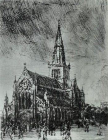 Charcoal drawing of Glasgow Cathedral