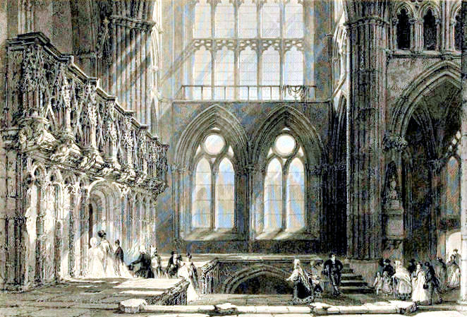 View of the sunlit interior of Glasgow Cathedral, 1838