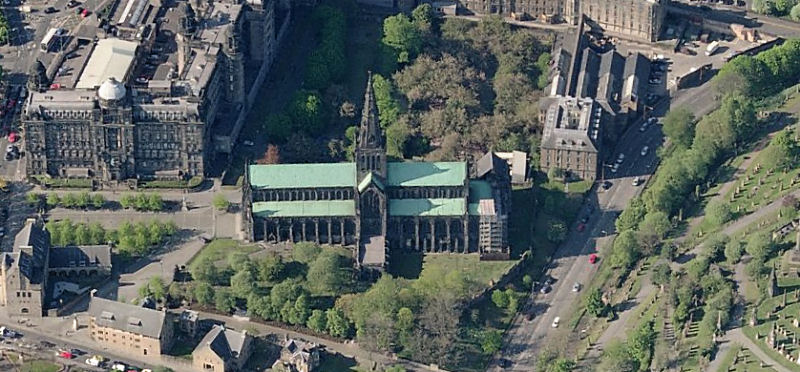 Aerial view of Glasgow Cathedral and Necropolis