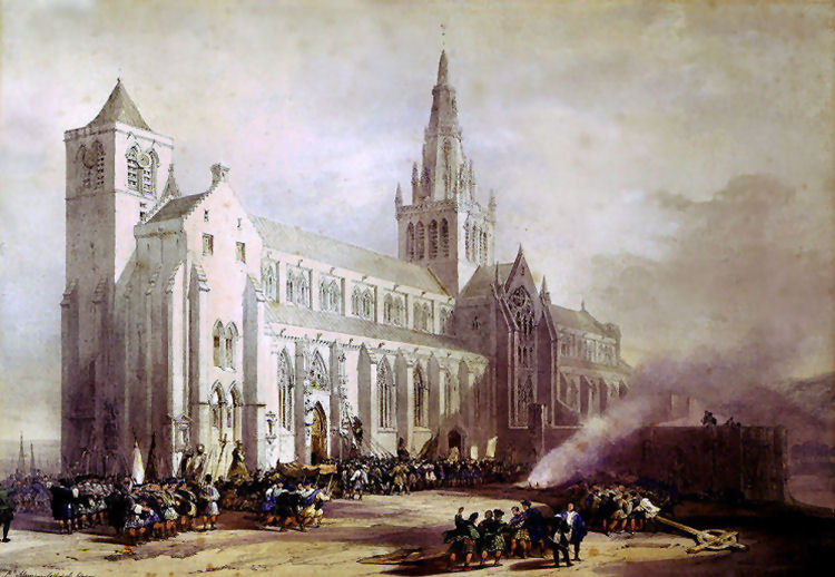 'Defence of the Cathedral by the Trades House' by by David Roberts