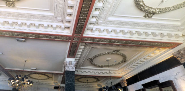 Example of compartmentalised office space viewed from below