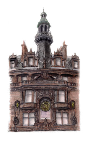 Drawing of Charing Cross Mansions, Glasgow 