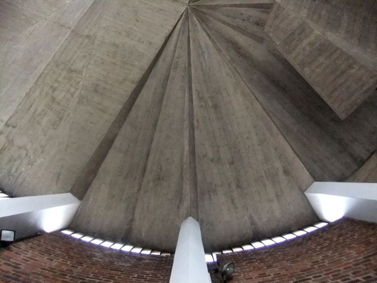 Fanned concrete roof over apse of  St Charles Borromeo Church, Glasgow