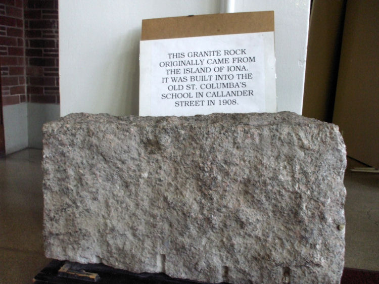 Granite rock from the island of Iona on display at St Columba's Church