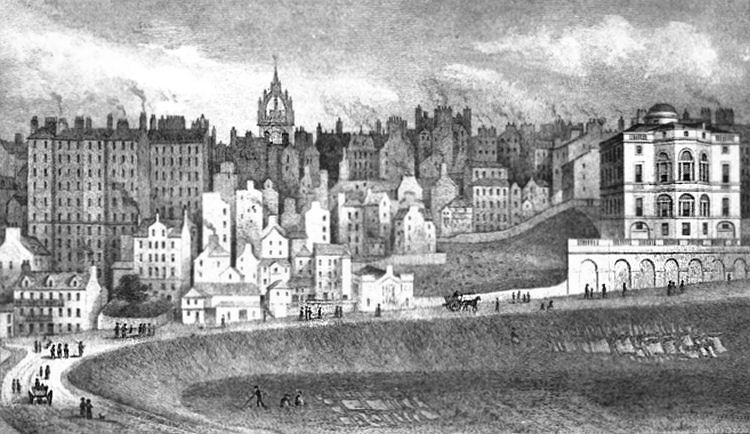View of the site of Princes Street Gardens before the arrival of the Railway in 1846 