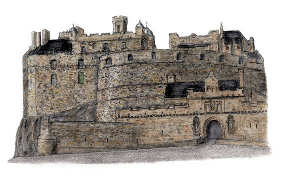 Drawing of Edinburgh Castle from the esplanade