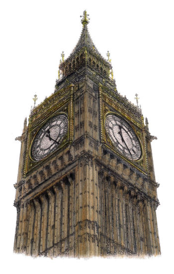 Drawing of clocktower of Big Ben, London, by Gerald Blaikie