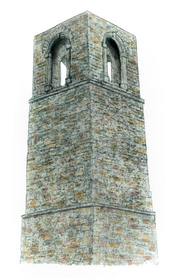 Drawing of ruined tower of St Mary's Abbey, Cavan, by Gerald Blaikie