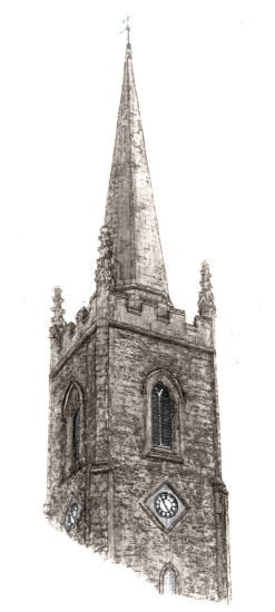 Drawing of tower of Cavan Parish Church (C.o.I), by Gerald Blaikie