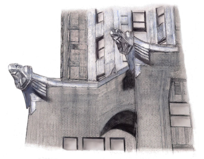 Drawing of eagles at Chrysler Building New York City by Gerald Blaikie