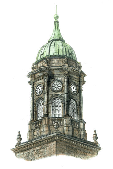 Drawing of clock tower at Dublin Castle by Gerald Blaikie