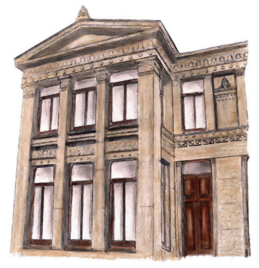 Drawing  of Alexander 'Greek' Thomson's home at Moray Place, Glasgow by Gerald Blaikie