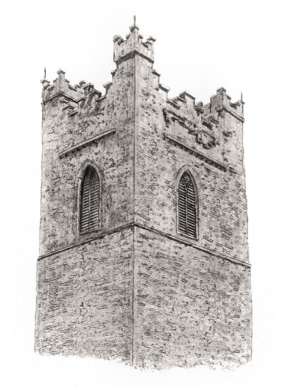 Drawing of tower of St Audeon's Church, Dublin by Gerald Blaikie