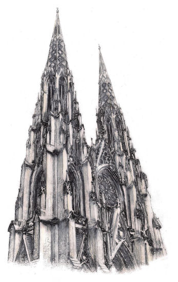 Drawing of St Patrick's Cathedral, New York City by Gerald Blaikie