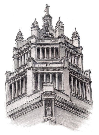 Drawing of Victoria and Albert Museum, London, by Gerald Blaikie