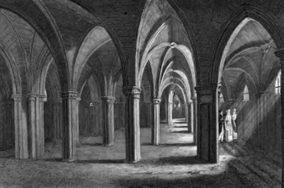 Engraving of crypt of Glasgow Cathedral