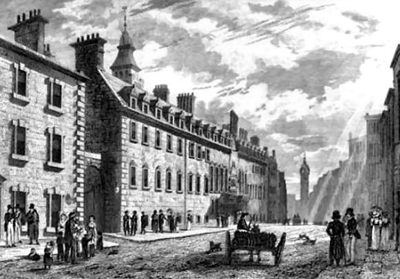 Engraving of Glasgow University, High Street