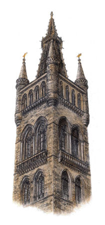 Drawing of tower of Glasgow University, architect George Gilbert Scott