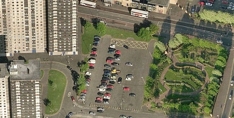 Aerial view of the Citizens Rose Garden, Norfolk Court, Laurieston
