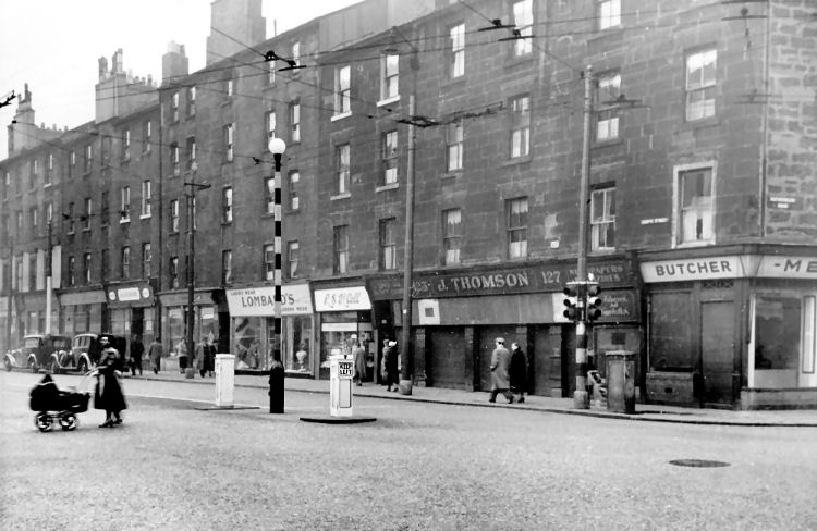 Post-war street scene showing old tenement blocks at junction of Crown Street and Rutherglen Road