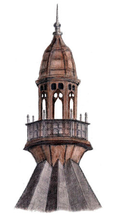 Drawing of bell tower of Cunninghame Free Church by Gerald Blaikie