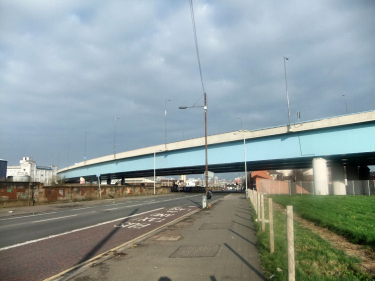 Elevated extension to M74 motorway crossing Eglinton Street