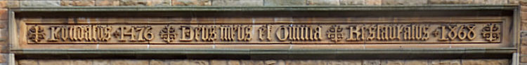 Latin script over entrance of St Francis Church