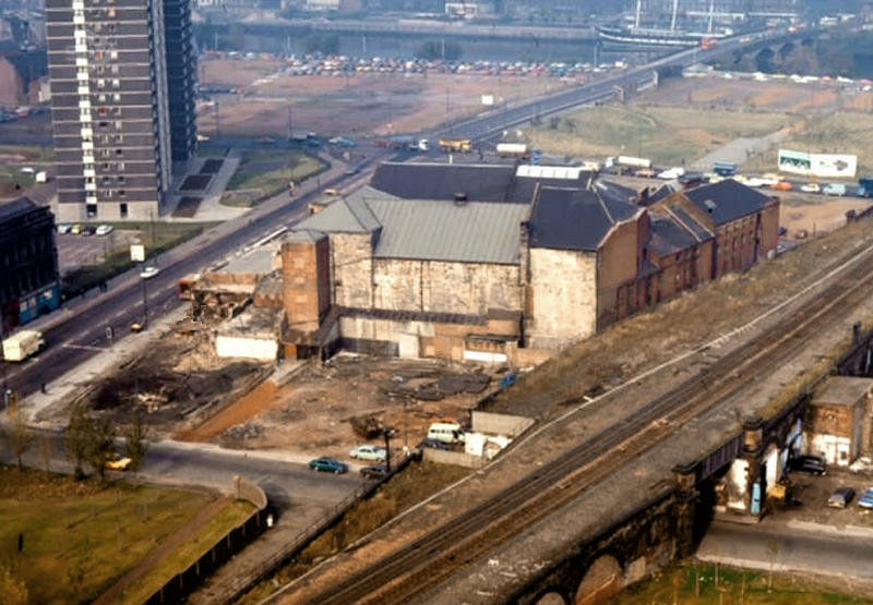 Cleared sites surrounding Gorbals Cross following late 1970's demolitions