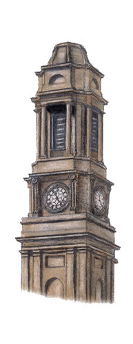 Tower of Gorbals Parish Church, Carlton Place, drawn by Gerald Blaikie