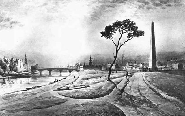 View of the 1830 stone Hutchesontown Bridge from Glasgow Green