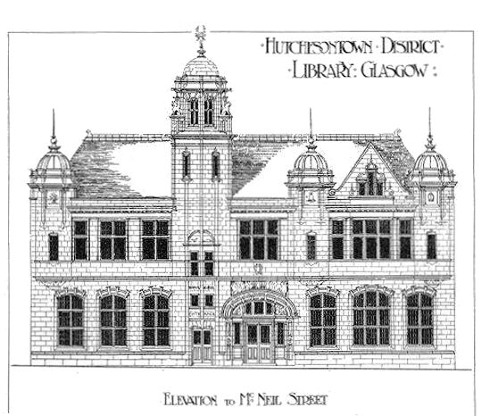 Architect's elevation drawing of proposed Hutchesontown Library published in 1904