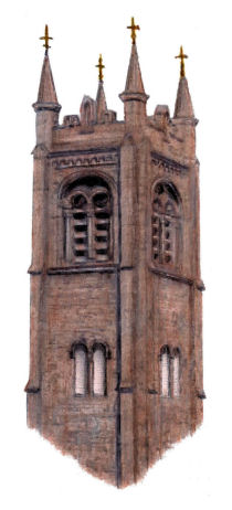 Drawing of tower of Hutchesontown Parish Church by Gerald Blaikie