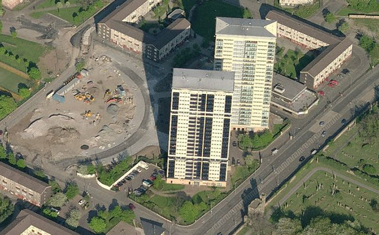 Cleared site of demolished tower blocks at Hutchesontown 'Area D'
