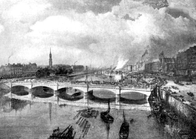 View of the 1854 Stockwell Bridge looking towards Suspension Bridge, with Laurieston on the left
