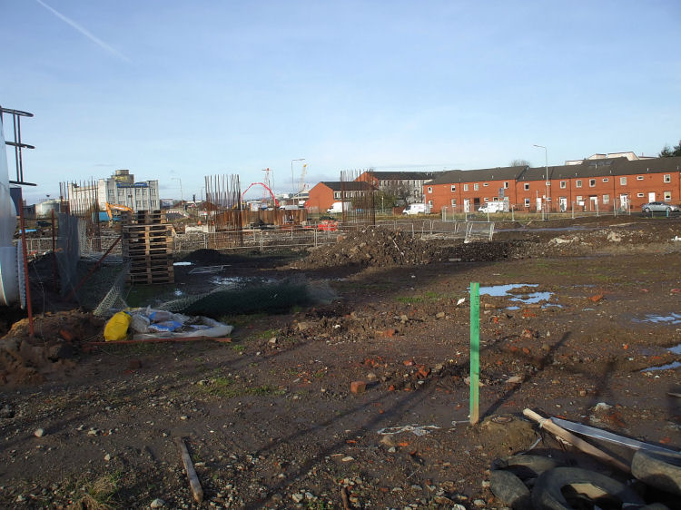 Preparation for construction of elevated extension to M74 motorway at Devon Street, 2008