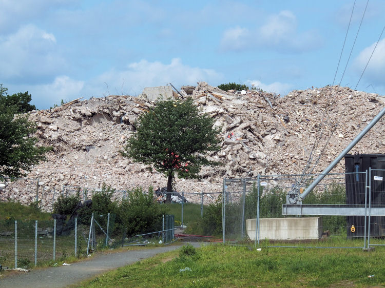 Debris of demolished tower block at Norfolk Court, May 2016