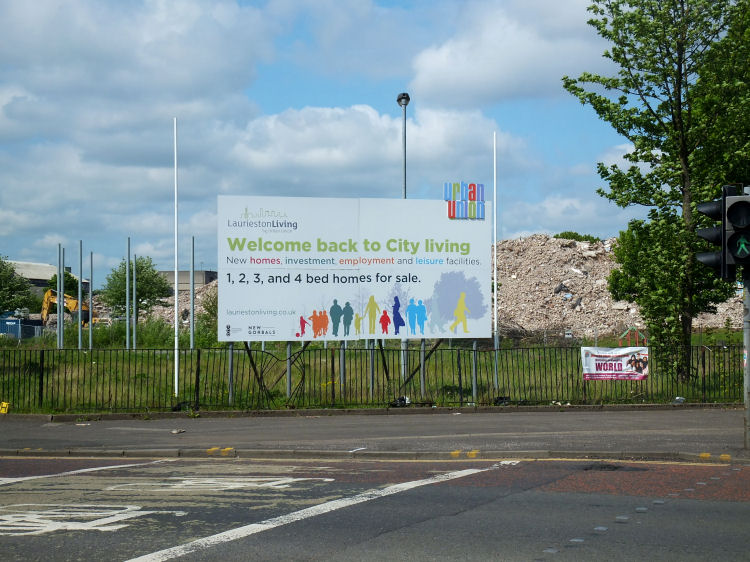 Site of demolished multi-storey block at Norfolk Court, Laurieston, May 2016