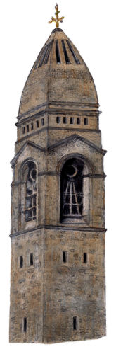 Drawing of tower of St Ninian's Church, Gorbals by Gerald Blaikie