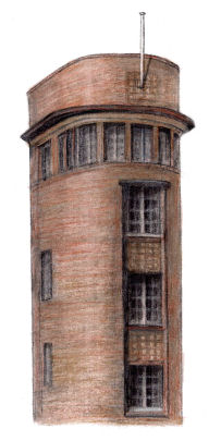 Drawing of Art Deco tower at Hampden Park, designed by Archibald Leitch 