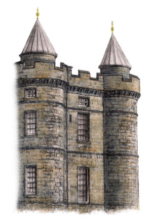 Drawing of the towers of Holyrood Palace by Gerald Blaikie