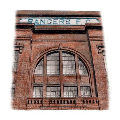 Drawing of fa�ade of Ibrox Stadium, Glasgow, designed by Archibald Leitch 