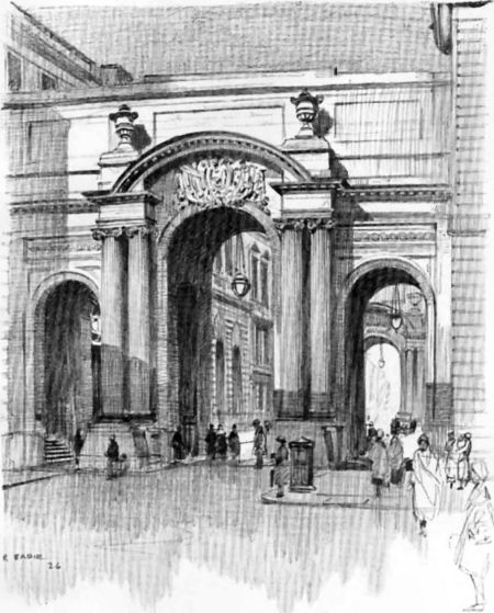 Pencil sketch of John Street arches, 1926