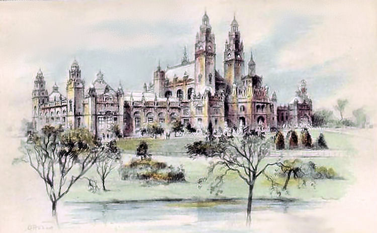 Early watercolour of Kelvingrove Art Gallery