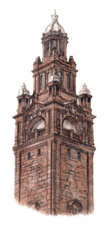 Drawing of tower of Kelvingrove Art Gallery