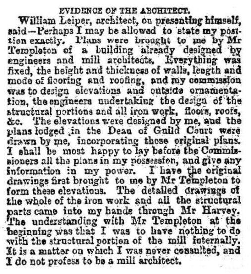 William Leiper's contribution to Templeton's mill